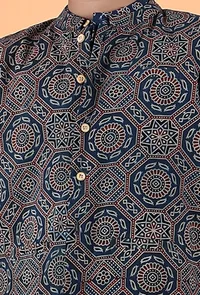 Axel Indigo Ajrakh Print Cotton Nehru Jacket image 5