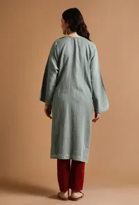 French Grey Kashmiri Sozni Embroidery Phiran-Free Size image 4