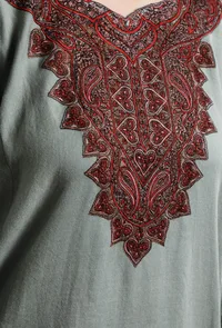 French Grey Kashmiri Sozni Embroidery Phiran-Free Size image 5