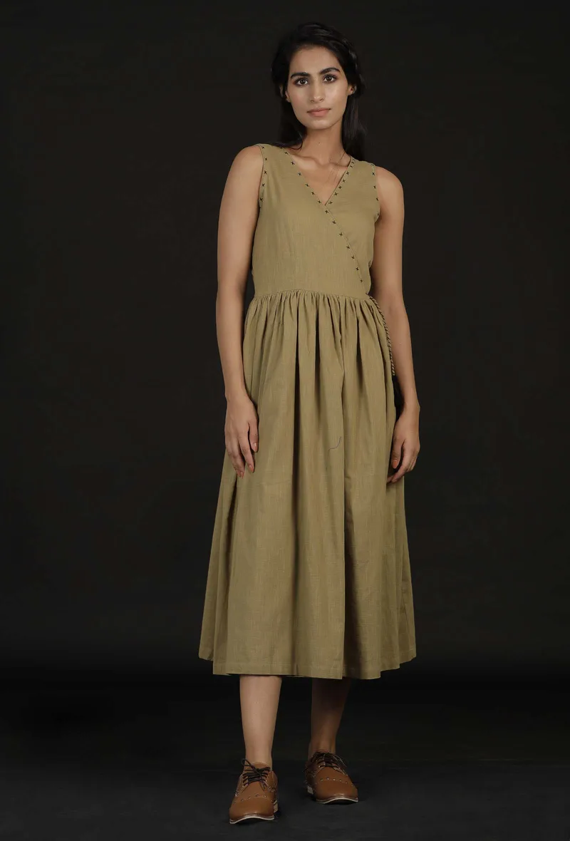 Cream Beige Angrakha Dress