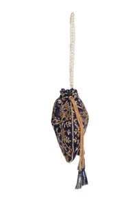 Navy Blue Embroidered Silk Potli image 4