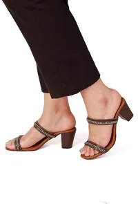 Umber Brown Chain Cruelty-Free Leather Heels image 1