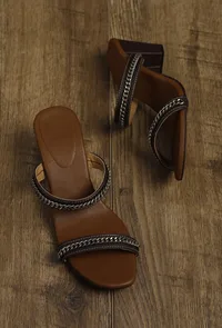 Umber Brown Chain Cruelty-Free Leather Heels image 2