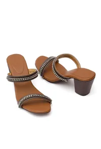 Umber Brown Chain Cruelty-Free Leather Heels image 3