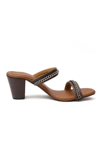 Umber Brown Chain Cruelty-Free Leather Heels image 4