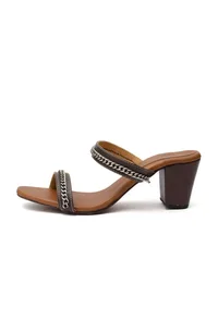 Umber Brown Chain Cruelty-Free Leather Heels image 5