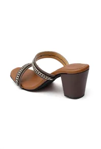 Umber Brown Chain Cruelty-Free Leather Heels image 6