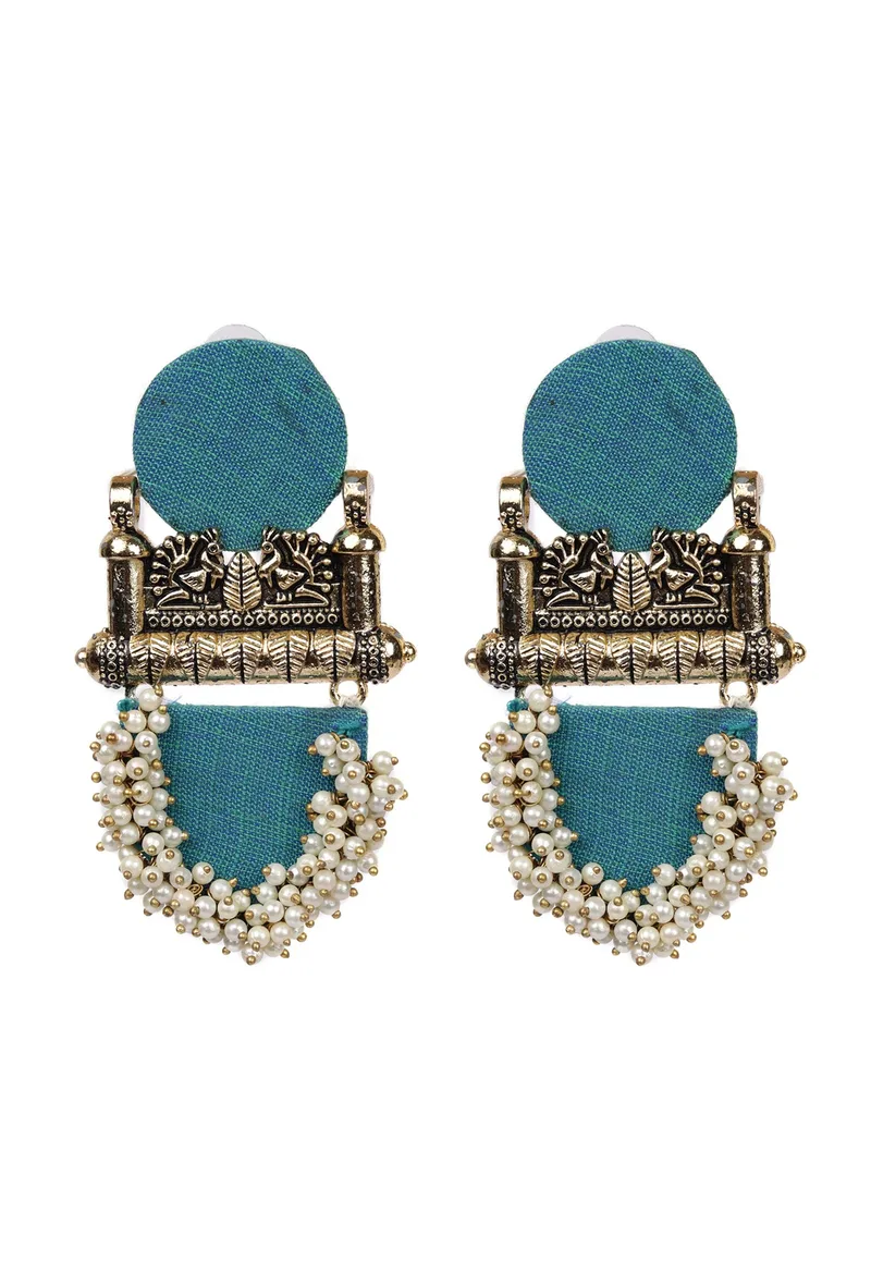 Handcrafted Fabric Peacock Style Earrings