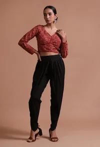 Maroon Cotton Ajrakh Printed Full Sleeve Blouse image 2