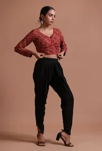 Maroon Cotton Ajrakh Printed Full Sleeve Blouse image 3