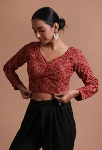 Maroon Cotton Ajrakh Printed Full Sleeve Blouse image 4