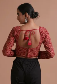 Maroon Cotton Ajrakh Printed Full Sleeve Blouse image 6