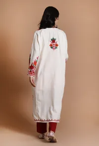 White Aari Embroidered Kashmiri Phiran-Free Size image 4