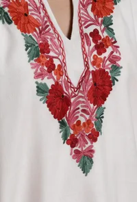 White Aari Embroidered Kashmiri Phiran-Free Size image 5