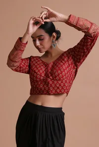 Maroon Cotton Ajrakh Printed Full Sleeve Blouse image 1