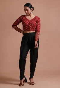 Maroon Cotton Ajrakh Printed Full Sleeve Blouse image 2