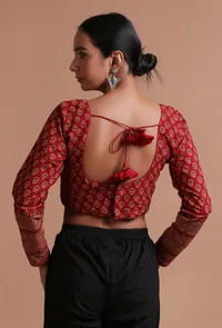 Maroon Cotton Ajrakh Printed Full Sleeve Blouse image 3