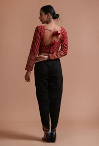 Maroon Cotton Ajrakh Printed Full Sleeve Blouse image 4