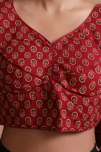 Maroon Cotton Ajrakh Printed Full Sleeve Blouse image 5