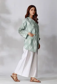 Sage Green Front Open Ikkat Overlay image 2