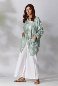 Sage Green Front Open Ikkat Overlay image 3
