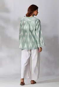Sage Green Front Open Ikkat Overlay image 4