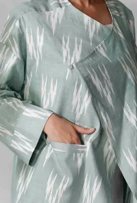 Sage Green Front Open Ikkat Overlay image 5