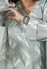 Sage Green Front Open Ikkat Overlay image 6