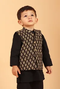 Mehul Black Ajrakh Print Cotton Nehru Jacket image 1
