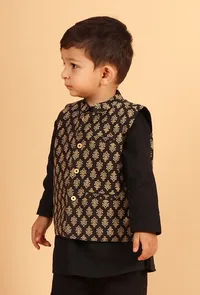Mehul Black Ajrakh Print Cotton Nehru Jacket image 2
