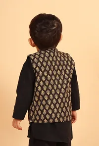 Mehul Black Ajrakh Print Cotton Nehru Jacket image 3