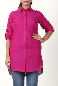 Magenta Pink Handloom Cotton Asymmetrical Shirt image 2