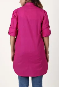 Magenta Pink Handloom Cotton Asymmetrical Shirt image 4