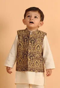 Ozas Khaki Ajrakh Print Cotton Nehru Jacket image 1
