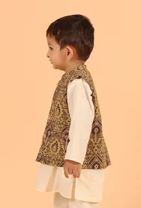 Ozas Khaki Ajrakh Print Cotton Nehru Jacket image 2
