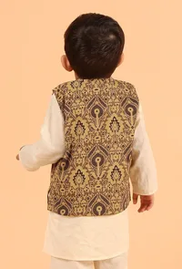Ozas Khaki Ajrakh Print Cotton Nehru Jacket image 3