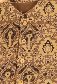 Ozas Khaki Ajrakh Print Cotton Nehru Jacket image 4