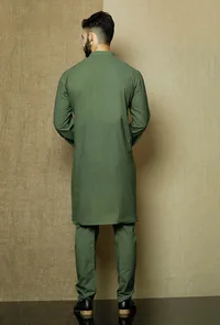 Set of 2:Moss Green Cotton Cambric Kurta and Pyjama image 4