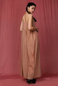 Brown Plain Linen Gathers Slip image 4