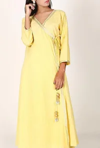 Butter Yellow Gota Handloom Cotton Angrakha image 1