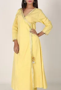 Butter Yellow Gota Handloom Cotton Angrakha image 2