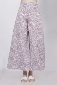Lilac Floral Hand-Block Printed Cotton Flared Pallazo image 1