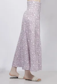 Lilac Floral Hand-Block Printed Cotton Flared Pallazo image 2