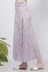 Lilac Floral Hand-Block Printed Cotton Flared Pallazo image 3
