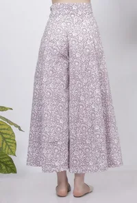 Lilac Floral Hand-Block Printed Cotton Flared Pallazo image 4
