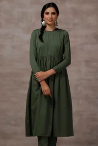 Sage Green Cashmilon Gathered Kurta image 1