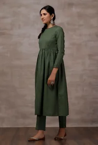 Sage Green Cashmilon Gathered Kurta image 3
