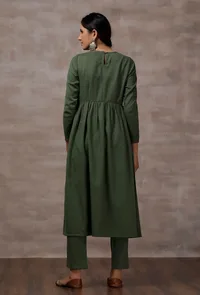 Sage Green Cashmilon Gathered Kurta image 4