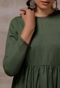 Sage Green Cashmilon Gathered Kurta image 6