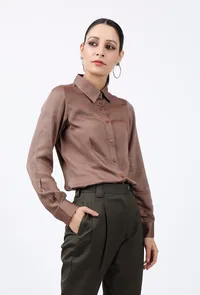 Mud Brown Modal Silk Shirt image 3